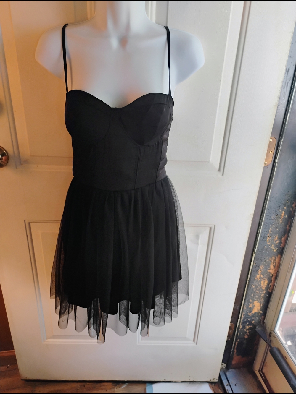 Band of Gypsies Black Spaghetti-Strap Tulle Mini Dress